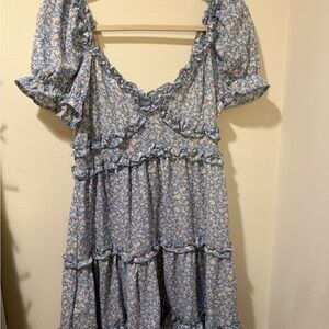 Biashe Floral Dress in Blue and White